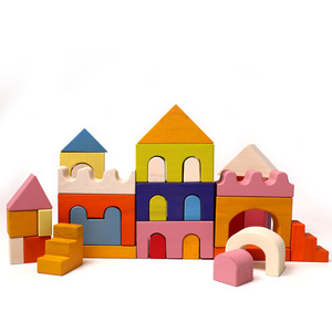 Wooden <b>Building</b> <b>Blocks</b> Rainbow Color Large Size Educational Stackable Toy For Children 4 6 Years Old Birthday Gift - Product Image 4