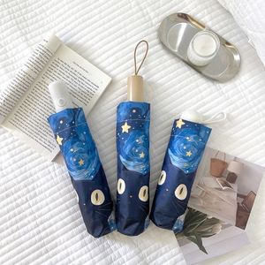 Parapluie pliant motif chat mignon de Van Gogh, portable pour femme, double usage, protection solaire et anti-UV pour enfants - Product Image 3