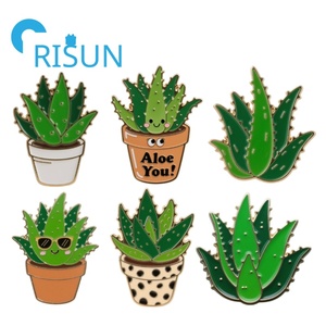 Fábrica lindo esmalte Cactus flor hierba Aloe <span class=keywords><strong>Vera</strong></span> planta <span class=keywords><strong>en</strong></span> maceta insignia broche alfileres Metal suculento botánico esmalte Pin insignia - Product Image 1