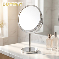 Miroir de courtoisie en métal chromé, double face 360° °   Miroir de maquillage rotatif de table avec grossissement 1X/2X et support en fer