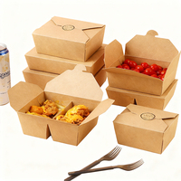Boîtes à lunch jetables en papier kraft avec poignée à fermeture magnétique pour poulet frit, sushis, contenants alimentaires écologiques et recyclables