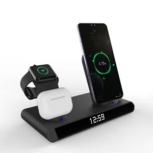 Dropshipping Produit 2024 Chargeurs sans fil multifonctions 3 en 1 pour iphone Station de réveil à écran LED pour montre pour Airpods