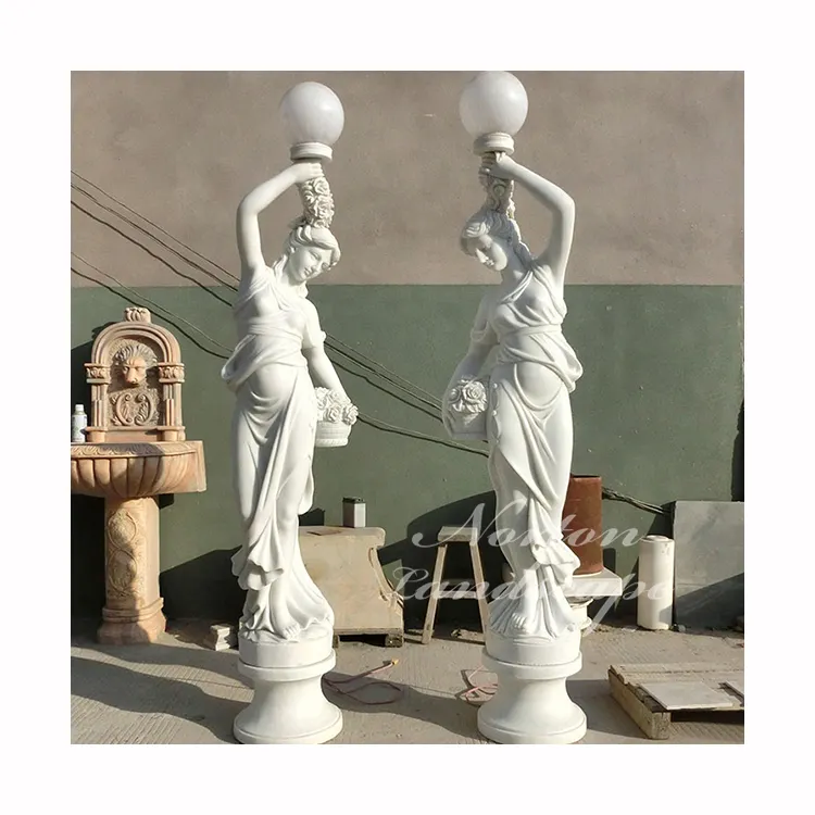 Пользовательская наружная американская современная скульптура в натуральную величину, Белая Мраморная женская лампа, скульптура для продажи