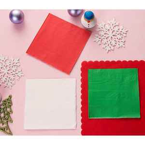 Factory Direct 50 Pack 5 X 5 in 2 PLY OEM/ODM Christmas Party Decorations Red Green White Disposable <b>Tissues</b> <b>Paper</b> Napkins - Product Image 3
