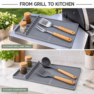 Tapis d'outils en silicone pour plancha - Accessoires de barbecue et de comptoir de cuisine faciles à nettoyer avec étagère latérale et spatule - Product Image 6