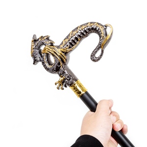 Canne de luxe sculptée en métal motif dragon de 36,61 pouces avec accents dorés et manche noir, bâton de marche, cadeau de fête, canne de déguisement, vente en gros - Product Image 4