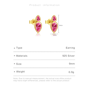 FUAMAY 2024 nuovi orecchini rosa intenso placcati in oro 18K 925 orecchini a bottone in argento Sterling - Product Image 3