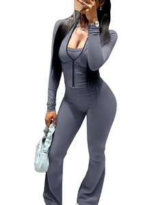 Großhandel Maßgeschneiderte Damen Trainingsanzug-Sets, Sweatsuit-Outfits mit Schmaler Hose, Langärmlige Joggingbekleidung, Zweiteilige Sets für Damen mit Schlaghose - Product Image 4