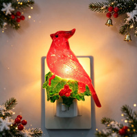 Veilleuse LED rouge de Noël en forme d'oiseau cardinal, rotative à 360°, lumière douce et chaude, avec baies de houx, décoration de fêtes, cadeau en gros