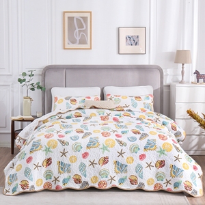 Venta al por mayor de fábrica ropa de cama estrella de mar impreso tres piezas acolchado algodón cama cubierta lavable edredón calidad colorido colcha conjunto - Product Image 1