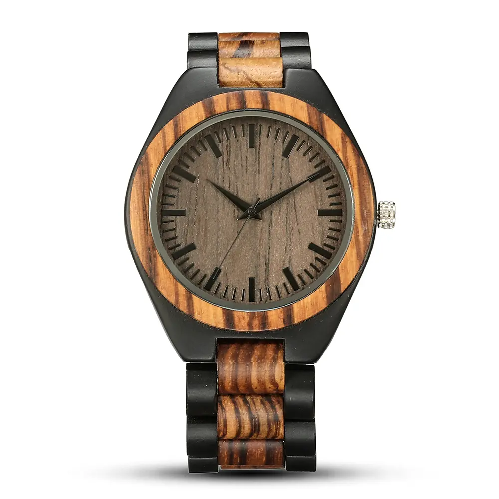 الأكثر مبيعًا ساعات كوارتز متعددة الألوان للرجال بالجملة ساعة معصم يدوية الصنع بحزام خشبي