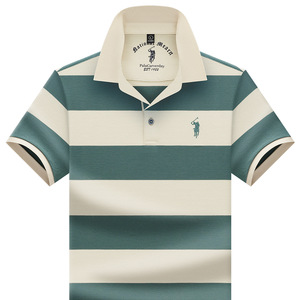 Camisa de Verano para Hombre, Manga Corta, Algodón Teñido, Rayas, Cuello con Bordado de Logotipo <span class=keywords><strong>Paul</strong></span>, para Jóvenes y Adultos, Estilo Business - Product Image 1
