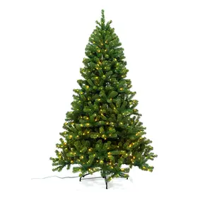 6Ft 7Ft 8Ft Folding Pvc Pre Lit Decorations Luxury Artificial New Year Christmas Tree With Lighting