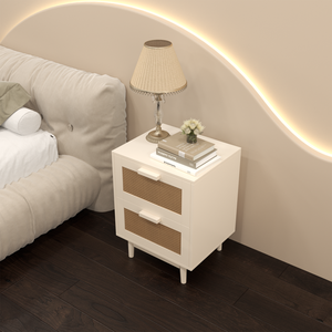 Rattan Nightstand With <b>2</b> Faux Rattan <b>Drawers</b> Bedside Table Wood Accent Table - Product Image 3