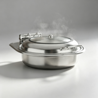 Plat à chafing rond Oulu en acier inoxydable 201 durable de 6 L avec couvercle fixe pour l'isolation des aliments lors de banquets, option de logo personnalisé
