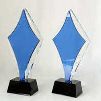 Bloc de cristal optique K9 bleu personnalisé, image personnalisée, gravure laser 3D, souvenir, cadeau, trophée en cristal avec base noire
