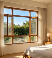 Ventanas Americanas de Madera Sólida de Alta Eficiencia Energética, Resistentes al Viento, con Revestimiento de Aluminio y Diseño de Marco con Rotura de Puente Térmico