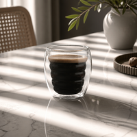 Tasse à café en verre à double paroi, intérieur ondulé, mug isolé en verre, tasse à thé en verre borosilicate résistant à la chaleur pour espresso et latte