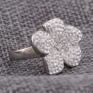 Flower Shape Stainless Steel <b>Ring</b> Micro Inlaid <b>Crystal</b> Unisex Everyday Wear White Color - Product Image 4