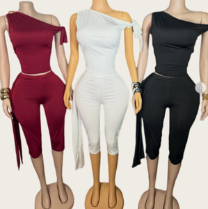 Viviblook Z509ST09 Summer 2 Pieces <b>Set</b> Women 2025 Summer New Lace up Shoulder Strap Top Casual Pants Fashion Solid Color <b>Set</b> - Product Image 1