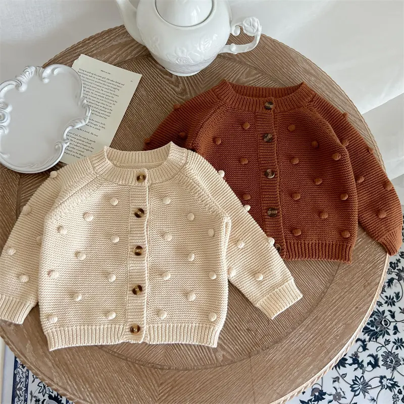 Handmade Baby Knitting Ball Cardigan Toddler Sweater Coat Autumn Spring Korean Style Long Sleeve Cardigan Coat