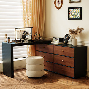 NKOL <b>Simple</b> Solid Oak Retractable Dresser Combo Flip Top Vanity <b>Desk</b> Lighted Mirror Storage Bedroom Furniture - Product Image 2