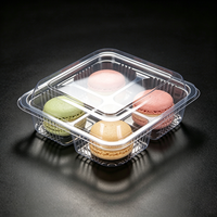 Boîte à quatre compartiments personnalisée de qualité alimentaire, plateau en plastique transparent à cloisons, conteneur jetable séparé pour pâtisserie, emballage individuel