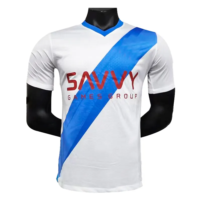 도매 파란색과 흰색 축구 t 셔츠 팀 유니폼 축구 클럽 유니폼 세트 남성용 태국 품질 축구 유니폼