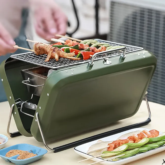 Dd2458 di động gấp than nướng thép không gỉ di động than BBQ bếp cầm tay lưới không dính sóng nướng