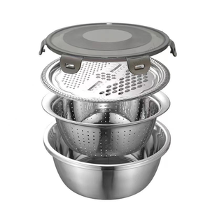 Juego de 3 piezas de acero inoxidable engrosado Syh192 al por mayor: Plato para masa, cuenco para ensalada y cuenco para condimentos con escurridor y rallador - Product Image 1