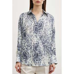 Chemise en satin à imprimé serpent pour femme, grise, boutonnée, décontractée, pour tous les jours - Product Image 5