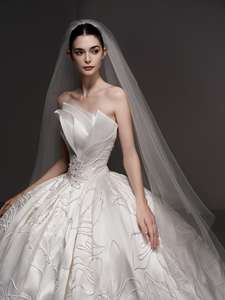 Robe de mariée luxueuse, <span class=keywords><strong>bustier</strong></span> <span class=keywords><strong>sans</strong></span> bretelles plissé, applique cordonnée, satin Mikado, traîne cathédrale, robe de bal royale - Product Image 5