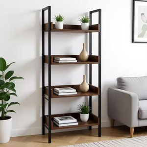 Étagère à livres vintage industrielle à 4 niveaux - Étagère ouverte en bois rustique et métal pour le salon et le rangement de la cuisine - Product Image 5