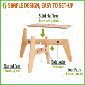Soporte de bambú para tazón de agua para perros, altura ajustable, para comederos automáticos y fuentes, estación de alimentación para mascotas - Product Image 3