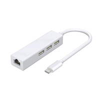 Adaptador USB 2.0 o Tipo-C a Tarjeta de Red USB 2.0 con RJ45+HUB 100M USB-C a HUB con Controlador para Computadora Portátil y de Escritorio