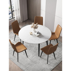 OKF <span class=keywords><strong>Table</strong></span> à manger <span class=keywords><strong>ronde</strong></span> extensible multifonctionnelle en pierre frittée de luxe à double usage avec <span class=keywords><strong>rallonge</strong></span> - Product Image 2