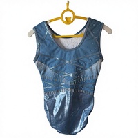 Justaucorps de gymnastique sans manches pour filles, bleu mystique, haute qualité, en Spandex/Nylon, imprimé par décharge