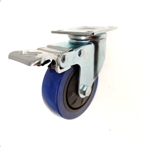 4in Blue PU Gummi rad Hochleistungs-Lebensmittel wagen Schwenk verriegelung Industrie rollen räder - Product Image 6