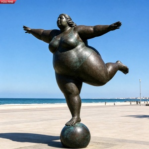 Sculpture de yoga en bronze YOUFINE, femme pulpeuse équilibrée sur une boule, bras étendus, style Botero, pour place publique et <span class=keywords><strong>promenade</strong></span> - Product Image 1