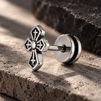 Clous d'oreilles unisexes à quatre points en acier 316L avec motif incrusté foncé pour hommes, bijoux de motard, streetwear, style quotidien