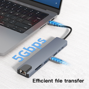 Estación de acoplamiento UNIEAN tipo C PD100W Hub Usb C Hub 8IN 1 USB C3.0 Hub UHD 4K30Hz 8 puertos 100Mbps para red de Iphone a PC - Product Image 5