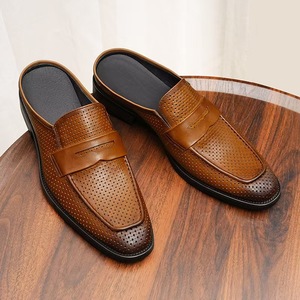 Sandales décontractées pour hommes, nouveau style, en cuir de vachette véritable, à bout ouvert, surface souple, respirantes, à enfiler - Product Image 4