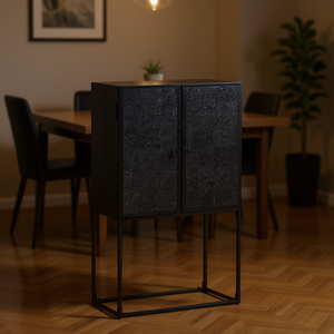 Credenza moderna in legno di acacia nero per arredamento sala da pranzo - Product Image 2