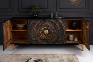 Luxury Golden Carved Mango Wood <b>Sideboard</b> 4 Doors Contemporary Design Antique Appearance <b>Metal</b> Handles Dining Room Furniture - Product Image 2