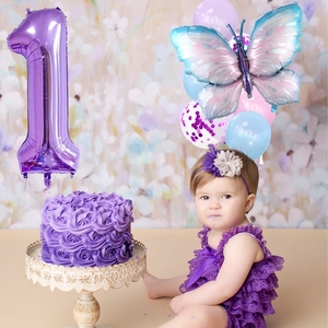Set di palloncini in lattice di 11 pezzi con lamina di farfalla viola per bambine <span class=keywords><strong>2</strong></span> ° 1 ° numero palloncini in lamina per <span class=keywords><strong>buon</strong></span> <span class=keywords><strong>compleanno</strong></span> decorazioni - Product Image 3