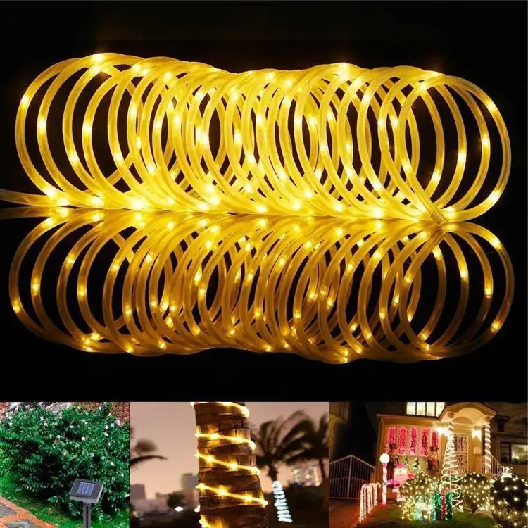 Solar Powered Outdoor Waterproof Tube Light Copper Wire Fairy Lights for Garden Fence Yard Party Wedding Decor