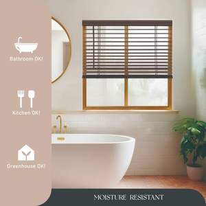 ستائر فينيسية أفقية صغيرة بدون حبال من البوليستر بمظهر الخشب مقاس 2 بوصة للتركيب على النوافذ - Product Image 5