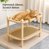 Lit pour chat en bois de hêtre massif à double niveau, tapis à gratter en jute, hamac en maille, tapis rafraîchissant pour intérieur