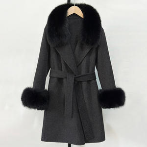 Manteau en laine pour femmes, automne-hiver, nouveau style coréen, col en vraie fourrure de renard, <span class=keywords><strong>mi</strong></span>-<span class=keywords><strong>long</strong></span>, double face, en laine, pour femmes - Product Image 1