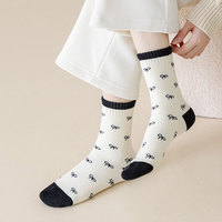 Chaussettes mi-mollet en coton épais et polaire pour femme, rayées noir et blanc, chaudes et douillettes pour l'automne et l'hiver